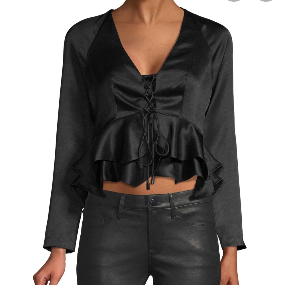 Alexis Reagan Lace up Ruffle Top Black